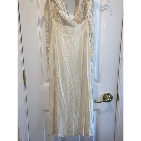 Floreat Dress Womens Medium Petite Ivory Lace Bell Sleeve Pleated Knit Midi - Picture 15 of 15